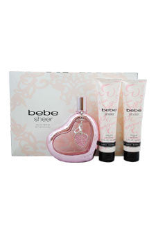 W-Gift-bebe-sheer-by-bebe Gift Set 3.4oz EDP Spray| 3.4oz Body Lotion| 3.4oz Shower Gel| Heart Charm