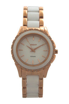 W-Wat-ny8821-white-ceramic-and-rose-gold-ion-plated-stainless-steel-bracelet-watch-by-dkny 1 Pc 